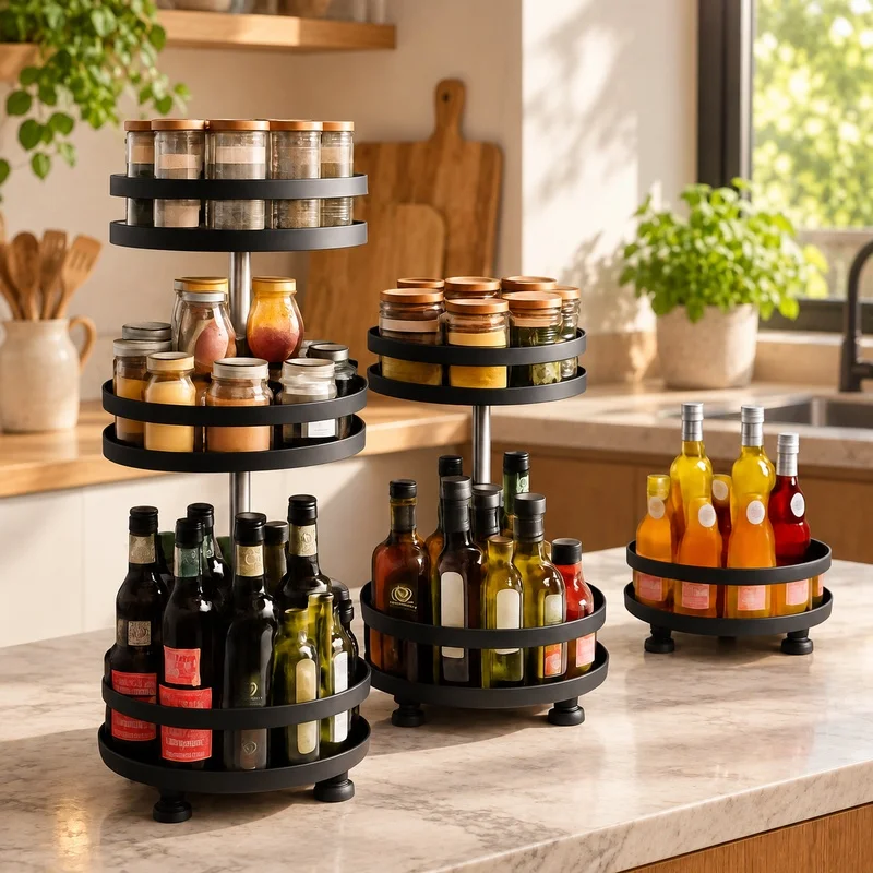 Rotating 360-Degree Spice Rack Turntable for Kitchen Storage and Organization