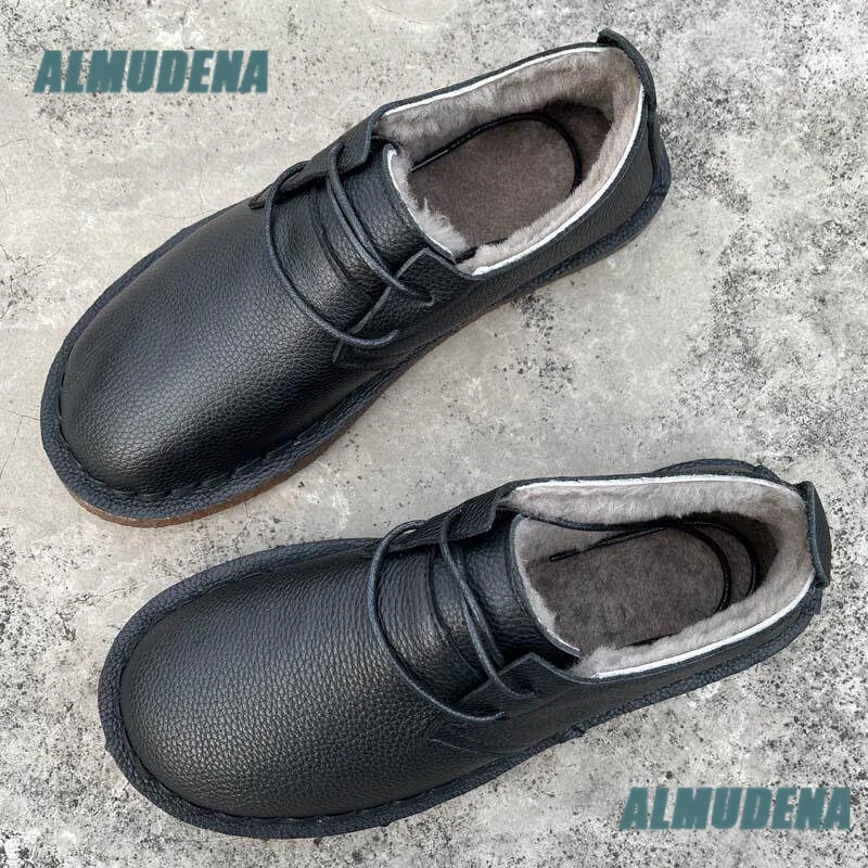 Winter Men's Fur Lace Up Casual Shoes Men's Warm Shoes Leather and Velvet Anti Slip Soft Surface Snow Boots for Men