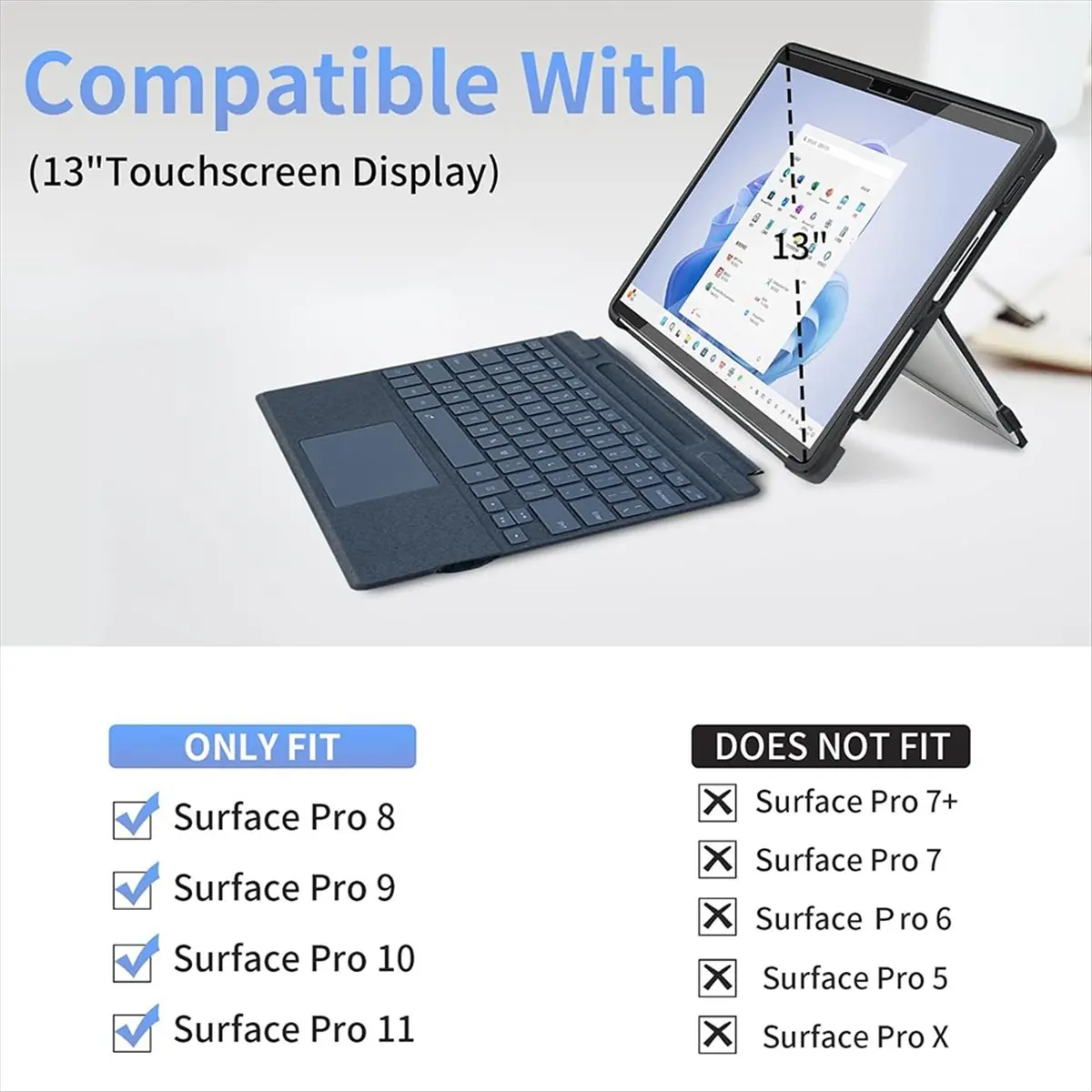 SWXF 13 Inch Laptop Case Cover for Pro 11 10 9 8 Laptop Case Compatible with Type Cover Keyboards A