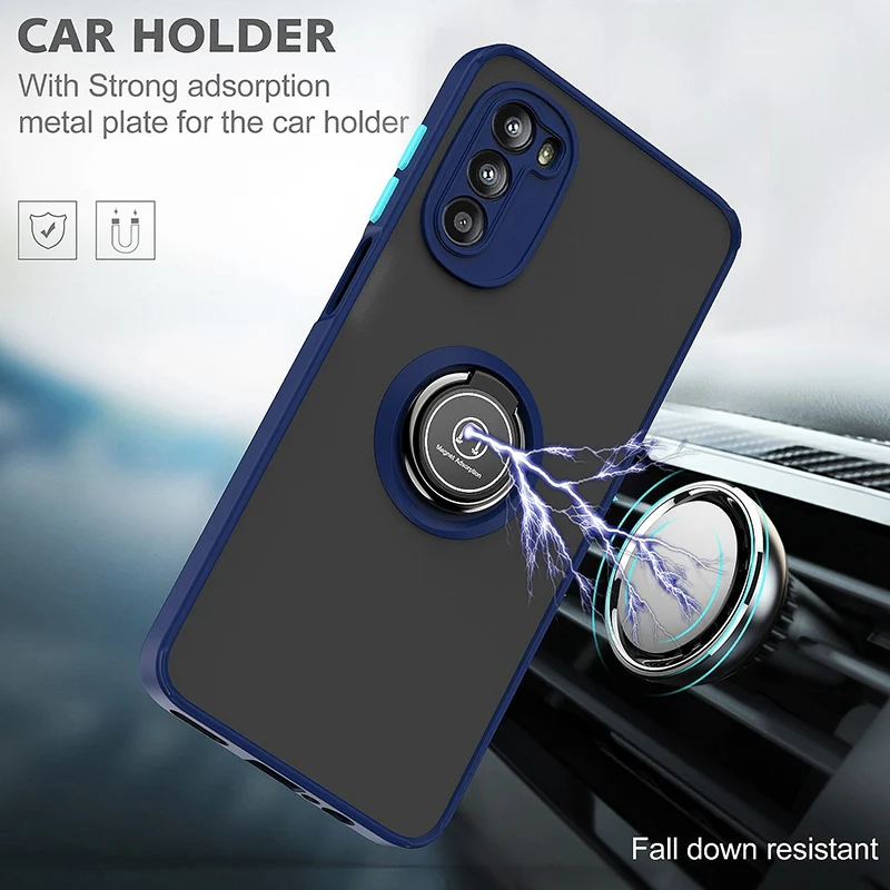 Ring Holder Silicone Case For Motorola Moto G52 G22 G31 G6 G60S E5 E6 STYLUS GLPY G Power FAST ELE PLUS Cover Hard PC Phone Case