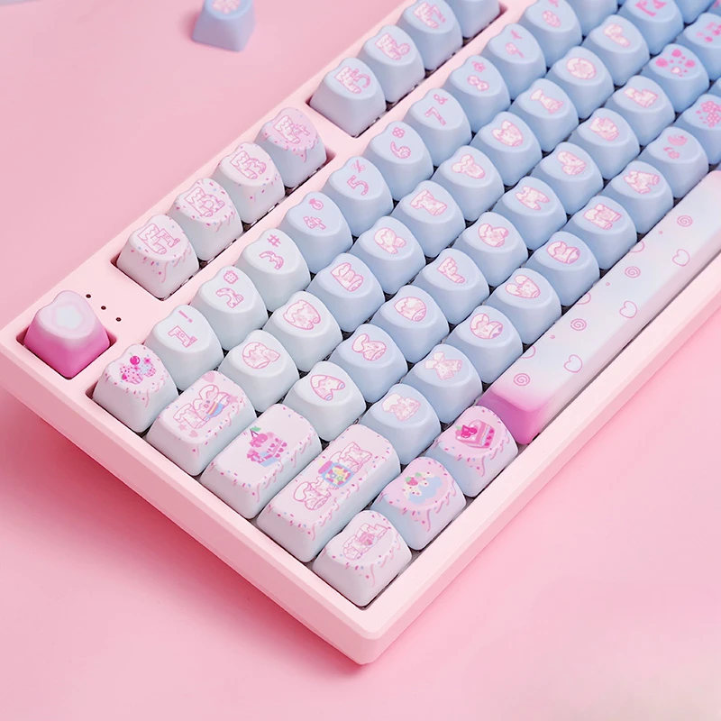 

Pink Blue Love heart Keycap Ice Cream Pbt Sublimation Mechanical Keyboard Similar To 144 Keys Oem Pbt Cartoon Cute Game Keycaps