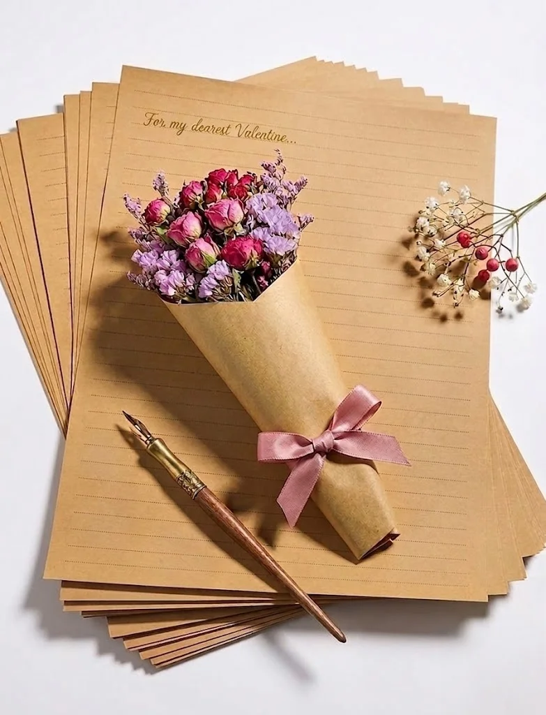 

50PCS Kraft Envelopes Letter Paper Set Vintage Lined Minimalist Aesthetic Ins Chinese Style Stationery for Love Letter Writing