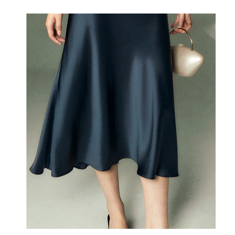 High-end Satin Triacetate Skirt Ladies Mid-length Skirt Glossy Smooth Youth Fashion Temperament Street Dress Spring and Summer