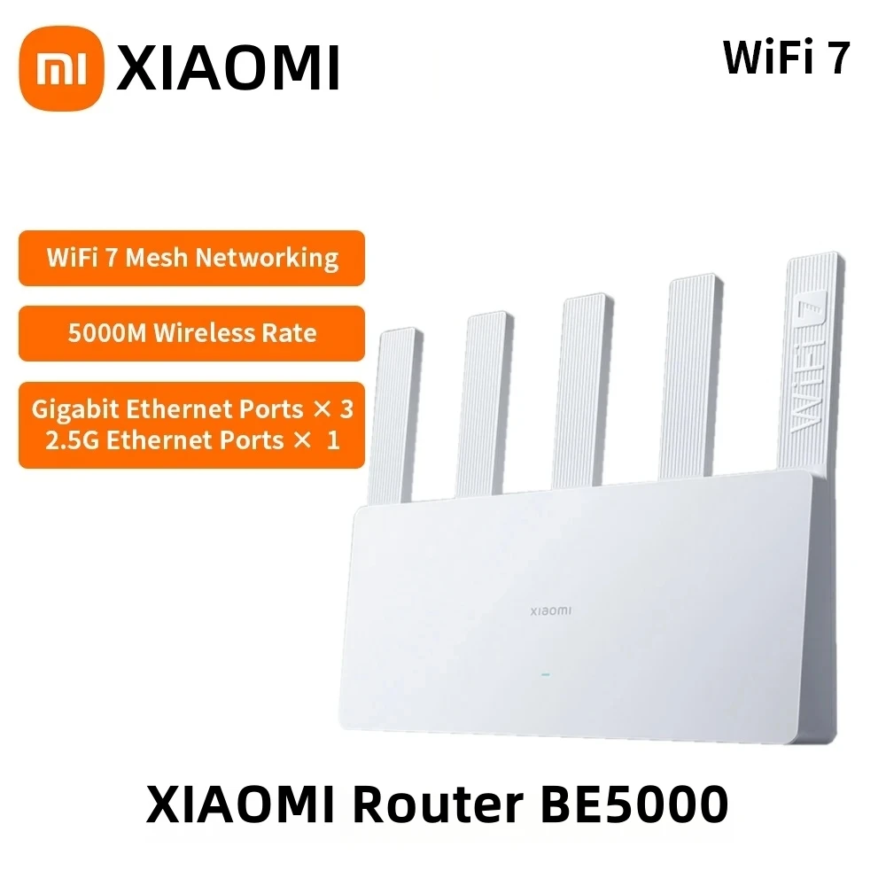

XIAOMI BE5000 Wi-Fi 7, двухдиапазонный сетчатый маршрутизатор 2,4/5 ГГц с портом 2,5G, поддержка IPTV, усиление сигнала OFDMA для дома или игр