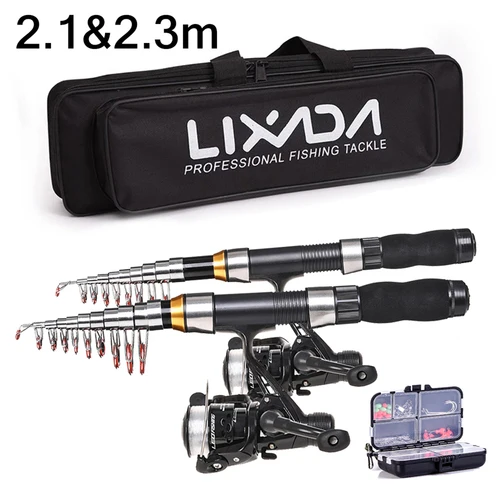 Lixada-carrete de caña de pescar telescópico, Kit completo de fibra de carbono, carrete giratorio, bolsa de Pesca, juego de engranajes, 2,1 m, 2,3 m