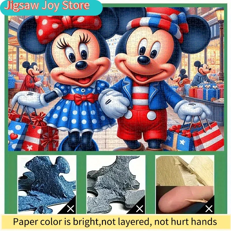 จิ๊กซอว์กระดาษ 500 ชิ้น/ชุด ลายมิกกี้และมินนี่ ช้อปปิ้งสตรีท จับมือกัน ดีไซน์กระดาษแข็งสีขาว หนา ทนทาน ยอดนิยม งานประณีต