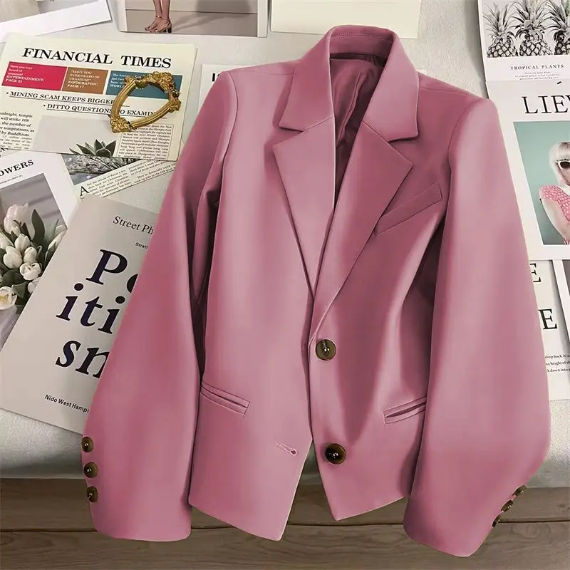 Spring Fashion New Women's Elegant Suit Jacket with A Short Collar and Long Sleeves Versatile Design High Street Jacket