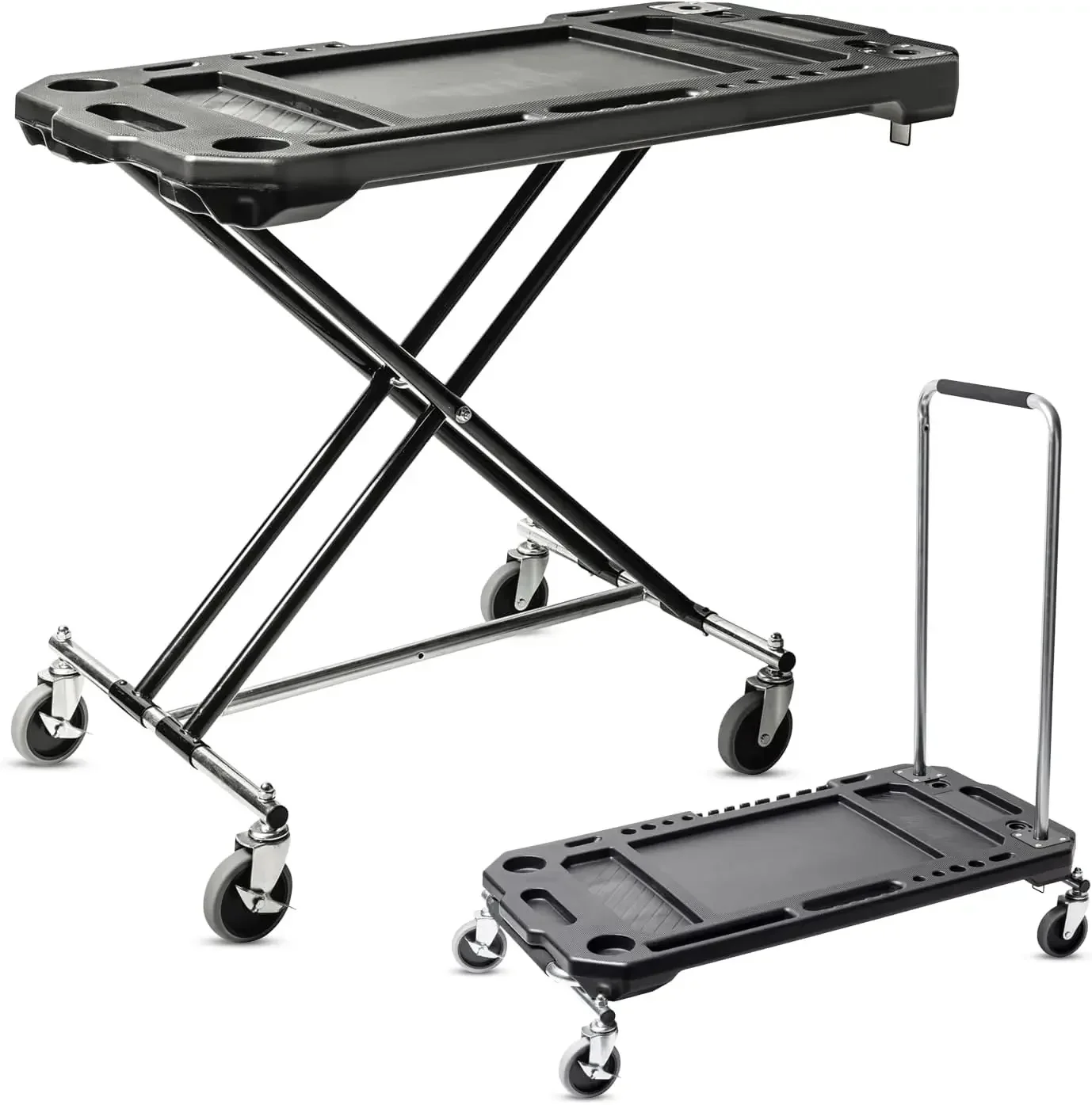 home.Powerbuilt Adjustable Work Table with Tool Holders and Convertible Dolly Function, Multi-Use, Home, Garage, Worksite