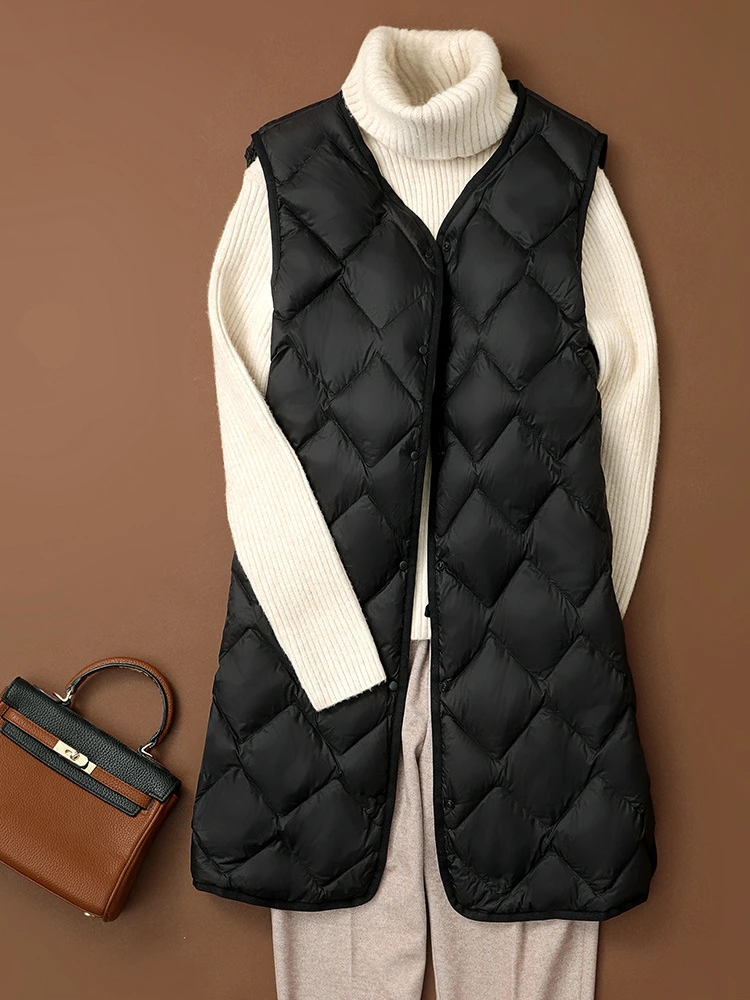 NewBang Long Ultra Light Down Vest Women Duck Down Vests Female Diamond Warm Lighteight O-neck Coat