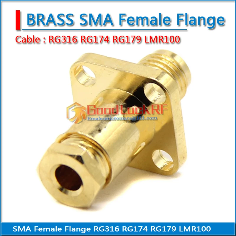 SMA Female 4 hole Flange 17.5 * 17.5 mm plug Clamp Solder For RG316 RG174 RG179 LMR100 Cable Brass RF Coax Connection Adapter