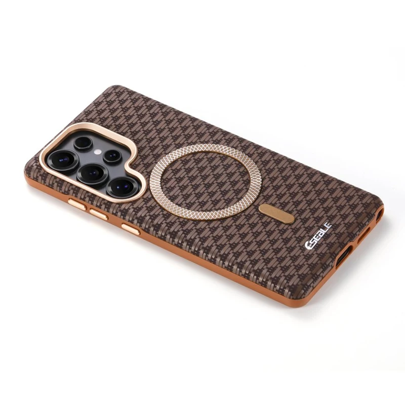 

Матовый защитный чехол MagSafe с линзами из сплава для Samsung Galaxy S25 S25Ultra S24 Ultra в стиле ретро с текстурой из искусственной кожи, чехол для беспроводной зарядки