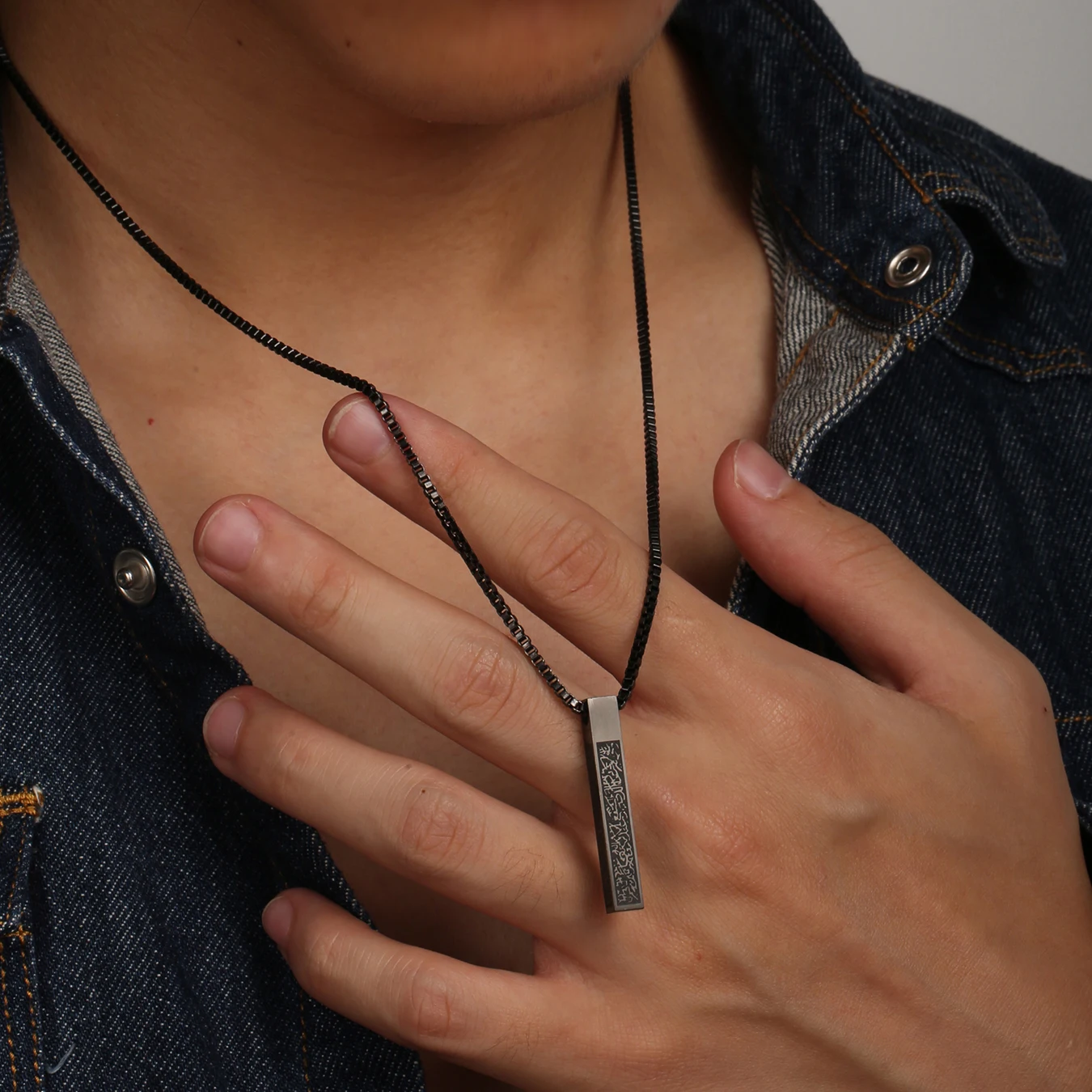 1PC INGX Fashion Stainless Steel Geometric Long Bar Inspirational Muslim Necklace for Men  Women Spiritual Jewelry