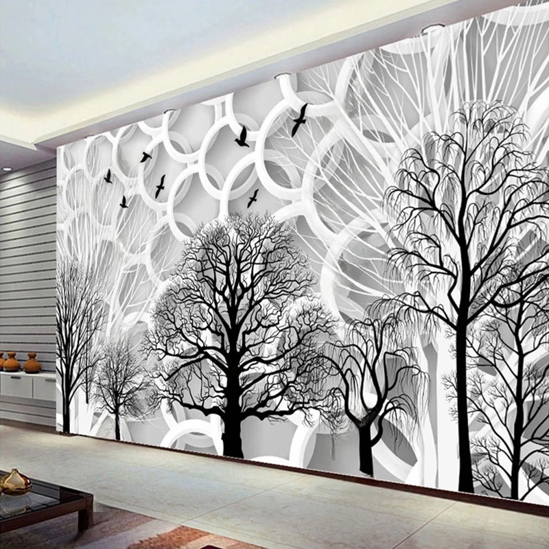 Custom Wall Mural Wallpaper Modern 3D Abstract Tree Pattern Geometric Circle Design for TV Sofa Living Room Decor Background