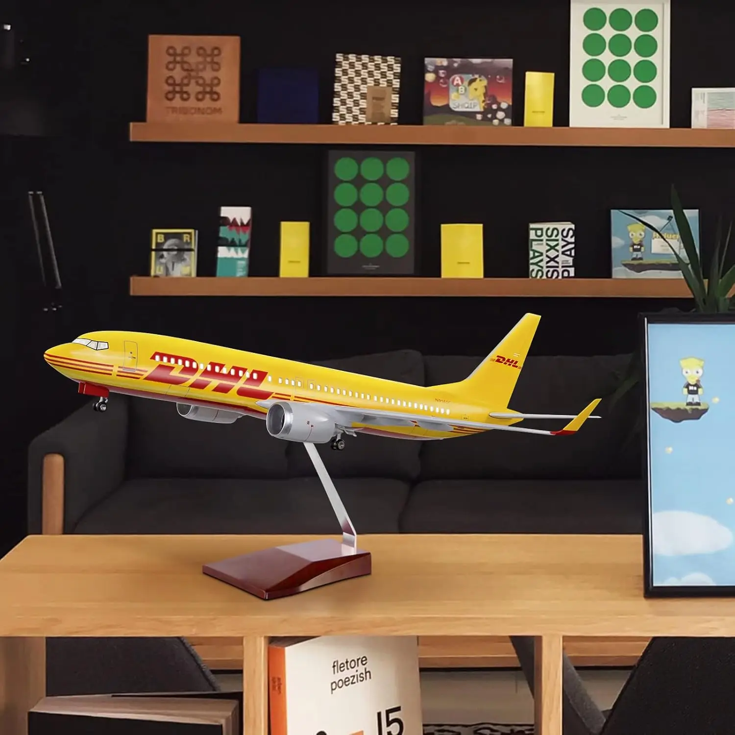 47cm Large Airplane B737 DHL Airways Model Planes 1/85 Scale Diecast Resin Model With Light And Base Collection Or Business Gift