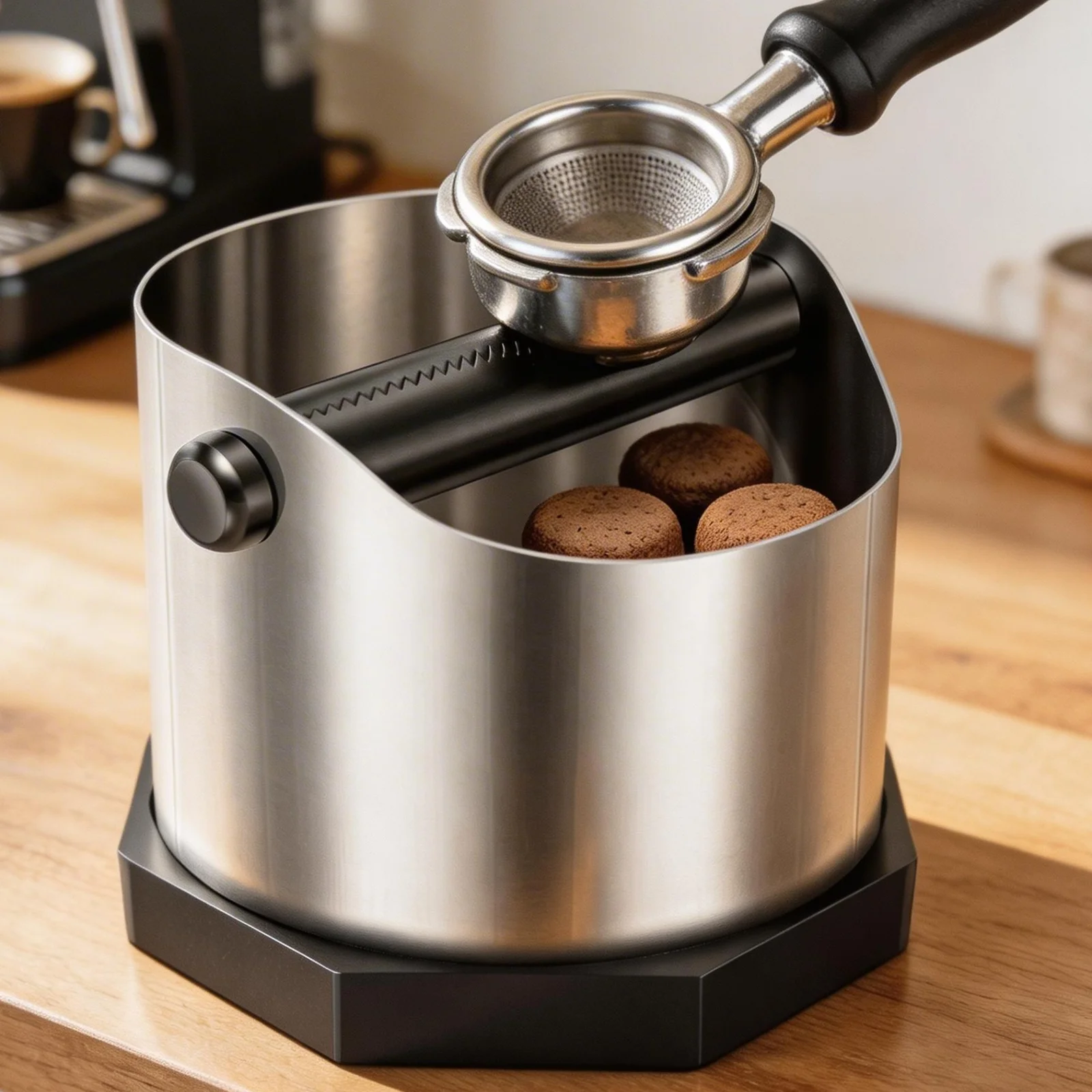1Pc Coffee Knock Box Stainless Steel Espresso Grounds Knock Boxes with Non Slip Base Slag Bucket Coffee Ground Knock Box for Bar