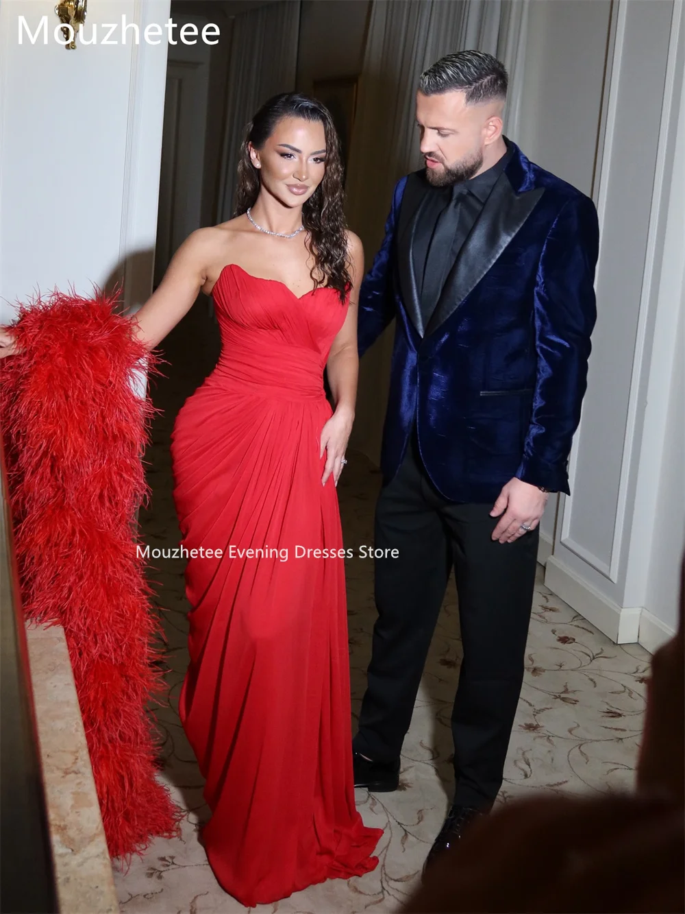 Mouzhetee Mermaid Strapless No Shawl Simple Dresses Formal Party Gowns for Women Elegant Red Prom Gown Customized 2025