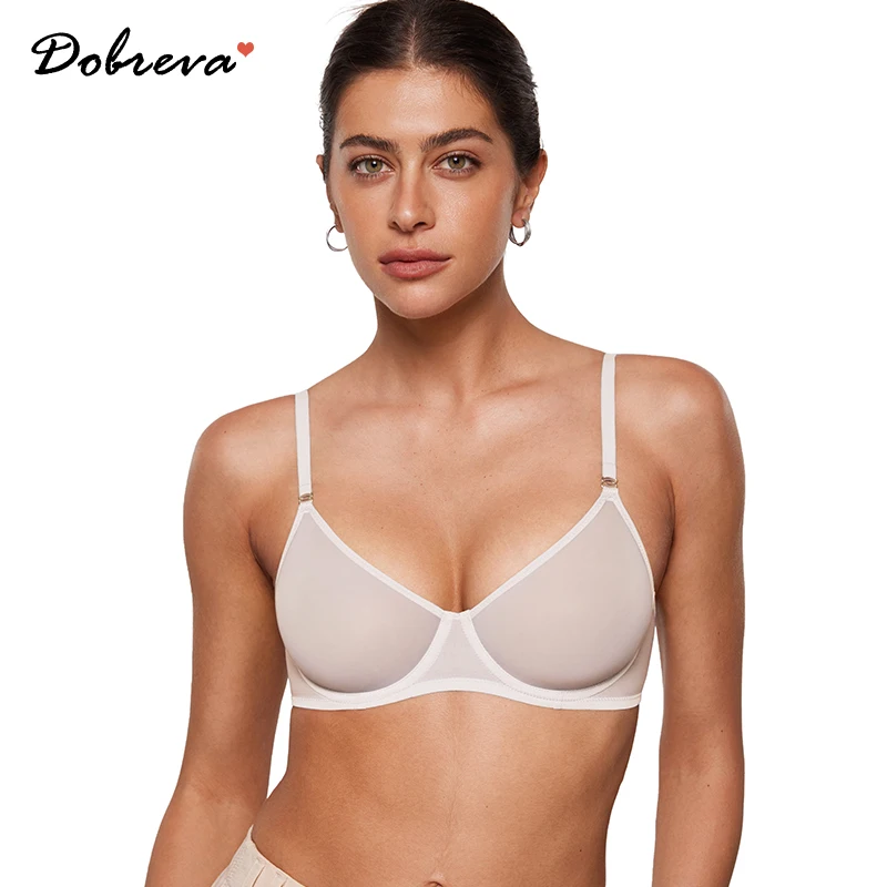 

Women's Sexy Sheer Balconette Bra Mesh Unlined Underwire See Through Transparent Demi Bras