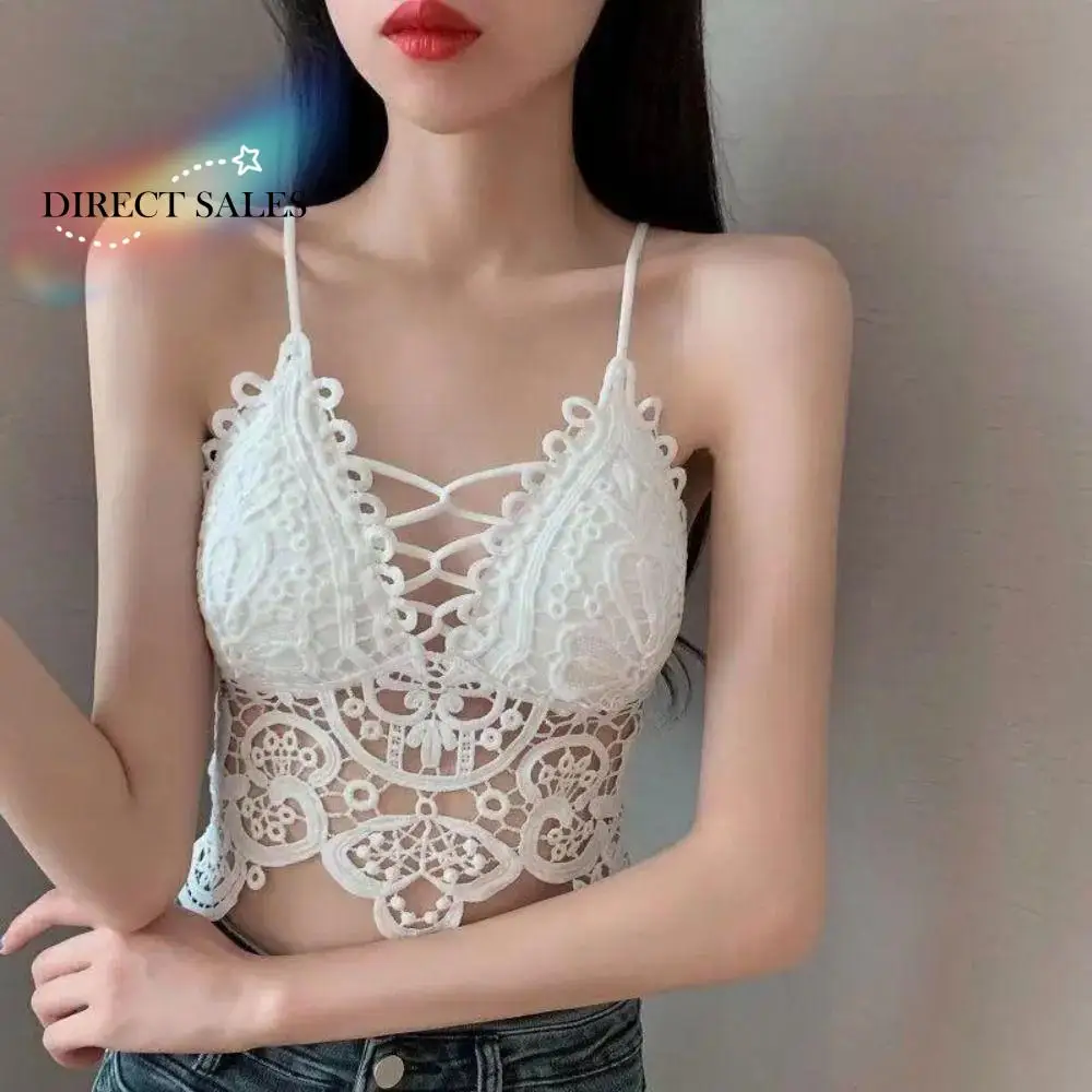 Vest Bohemian Style Camisole Hollow Out Beachwear Lace Wireless Bra Sleeveless Lingerie Underwear for Women Lady Female