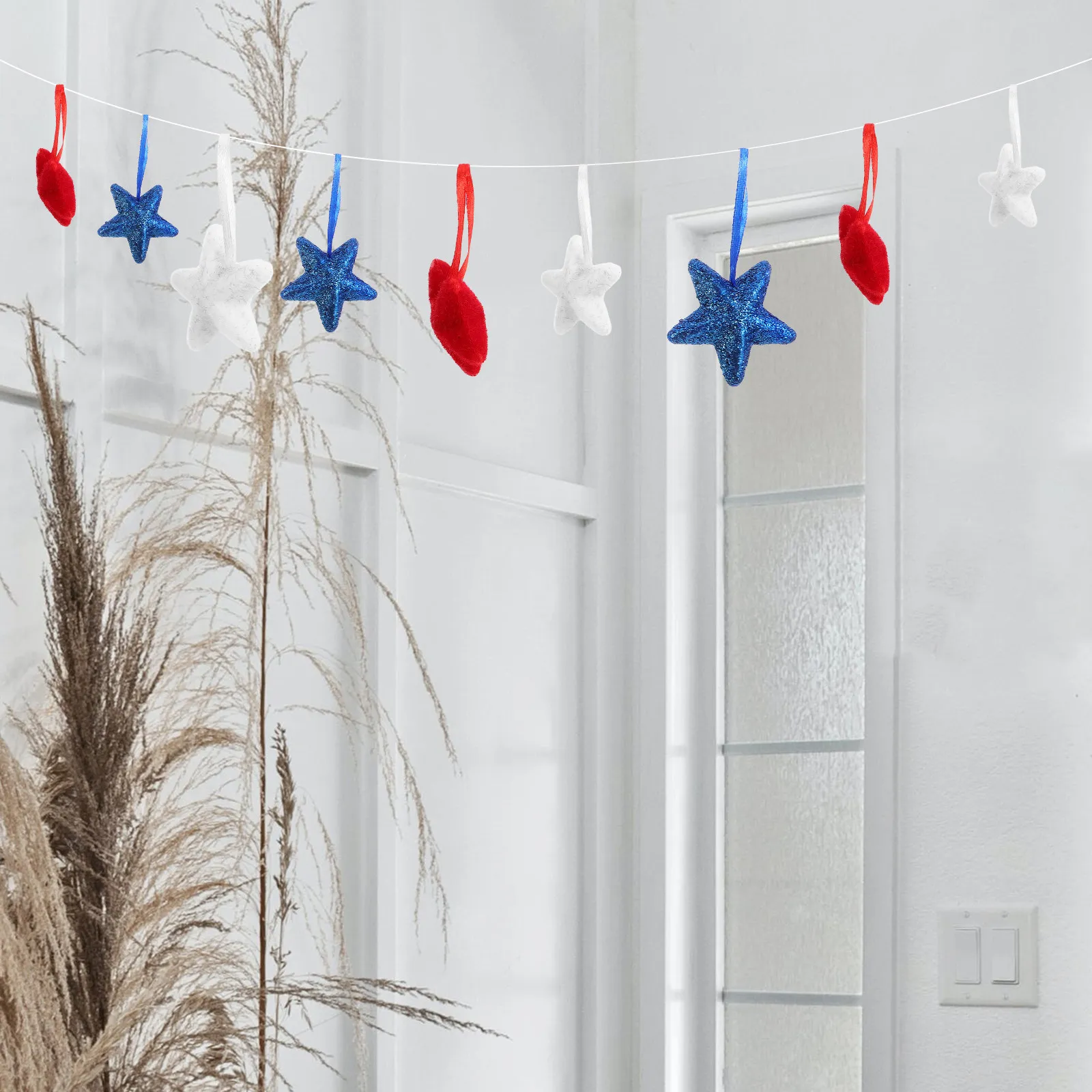 9Pcs Independence Day Party Decorations Patriotic Star Pendant Red White Blue Foam Hanging Ornaments Memorial Day American