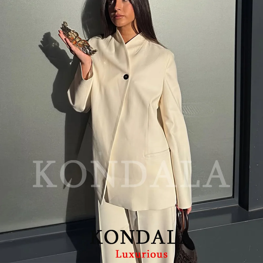 

KONDALA Holiday Casual Women Blazer Suit Single Breasted Long Sleeve Blazer Long Zipper Pants Fashion 2026 Spring Office Suit