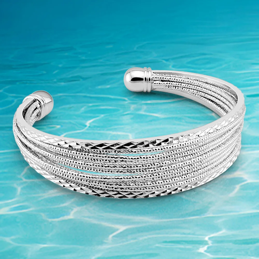 

Europe Fashion 925 Sterling Silver Multilayer Wide Bracelets for Women Shiny Elegant Female Bracelet Bangles Trendy Jewelry