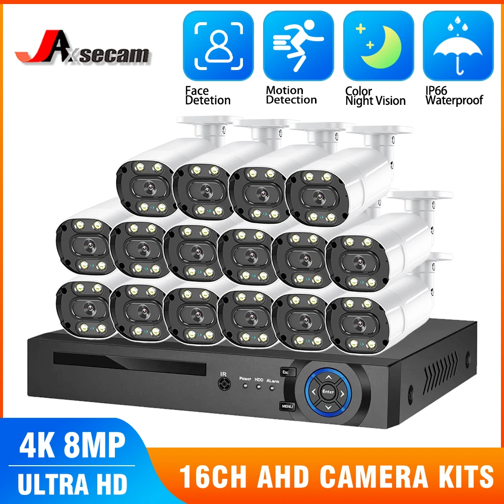 

H.265 16CH Video Surveillance 4K AHD DVR CCTV Security System 8MP Face Detection Color Night Vision Outdoor AHD Camera Kit