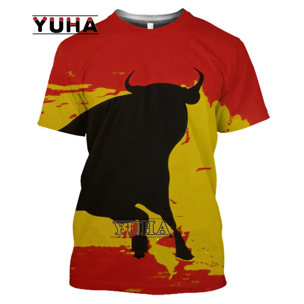 T-shirt rossa con stampa toro animale 3D corrida spagnola Harajuku Casual New Top T-shirt Hip-hop Streetwear da uomo oversize