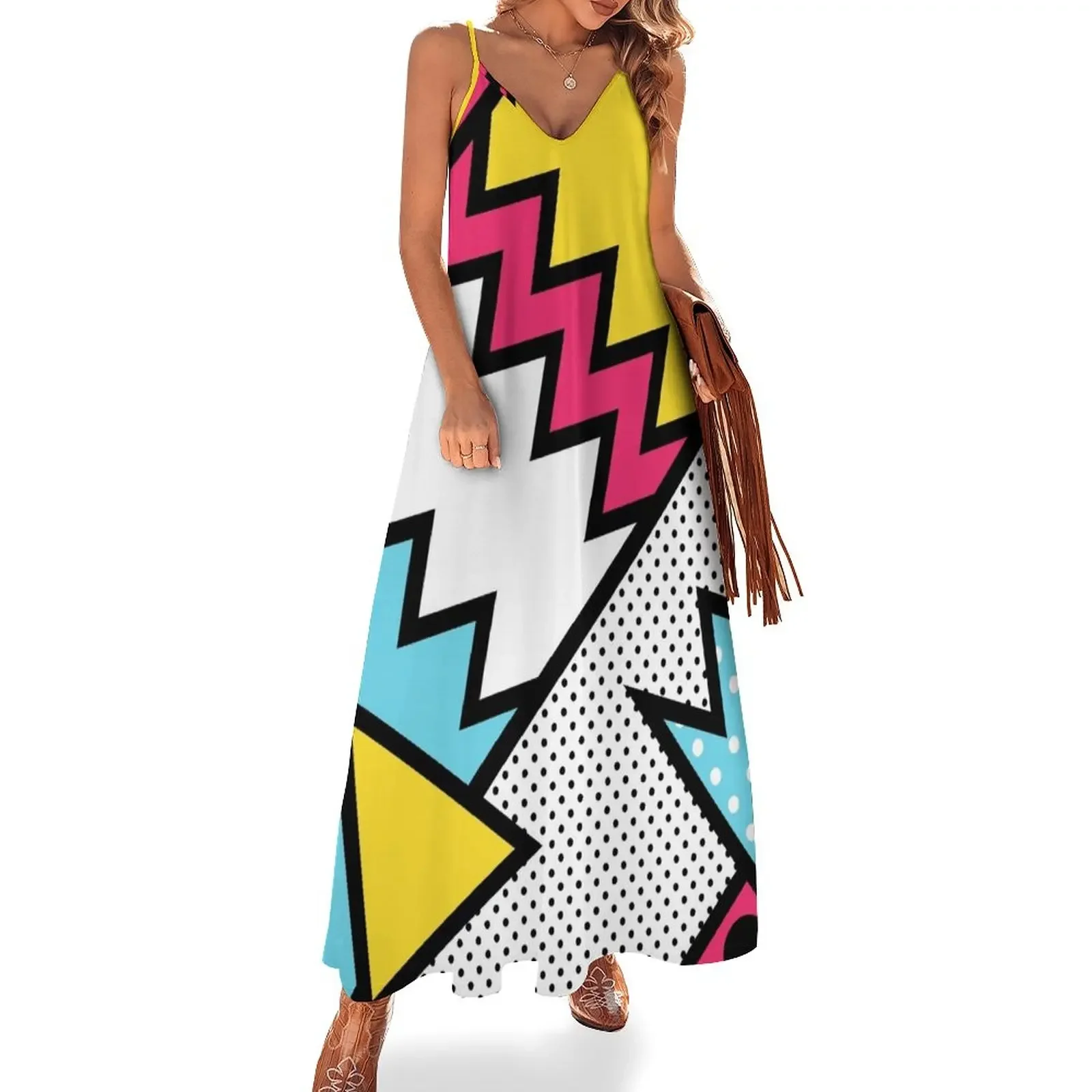 

ZigZag 80s Memphis Pattern Sleeveless Dress clothes for woman dresses korean style