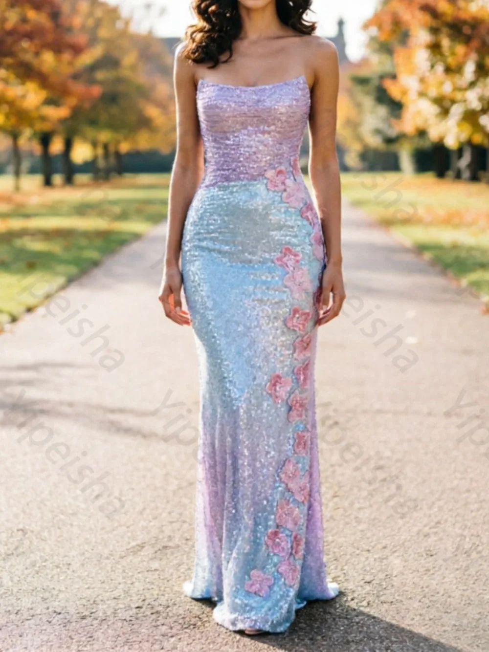 Customized 2026 Luxury Gradient Pink Heavy Beaded Evening Dress Strapless 3D Floral Sequin Formal Prom Party Gowns