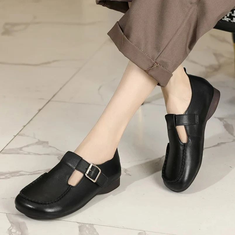 

2025 г. женские лоферы из натуральной яловой кожи, новые летние женские весенние туфли из натуральной кожи в стиле ретро на мягкой подошве для мам