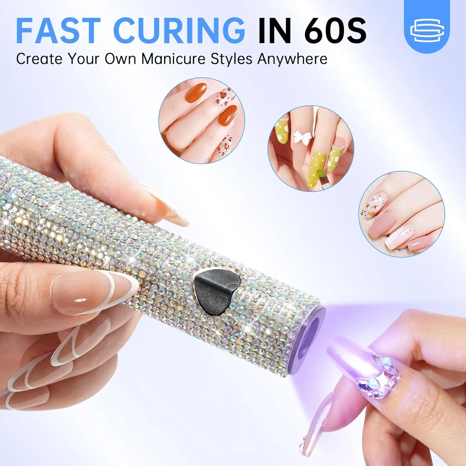 مصباح أظافر بالأشعة فوق البنفسجية، مجفف أظافر جل LED محمول، شحن USB-C، معالجة سريعة، أبيض