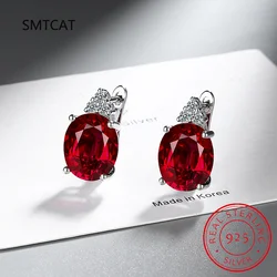 Oval Red Genuine Natural Garnet 925 Sterling Silver Hoop Earrings for Women Fashion Statement Gemstone Jewelry