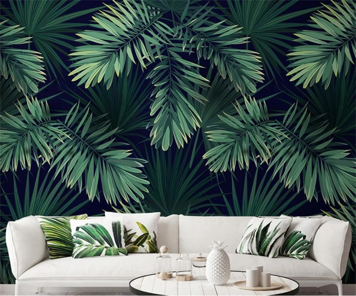 Custom Self-adhesive mural Southeast green leaf forest modern television background wall tropical rain forest wallpaper