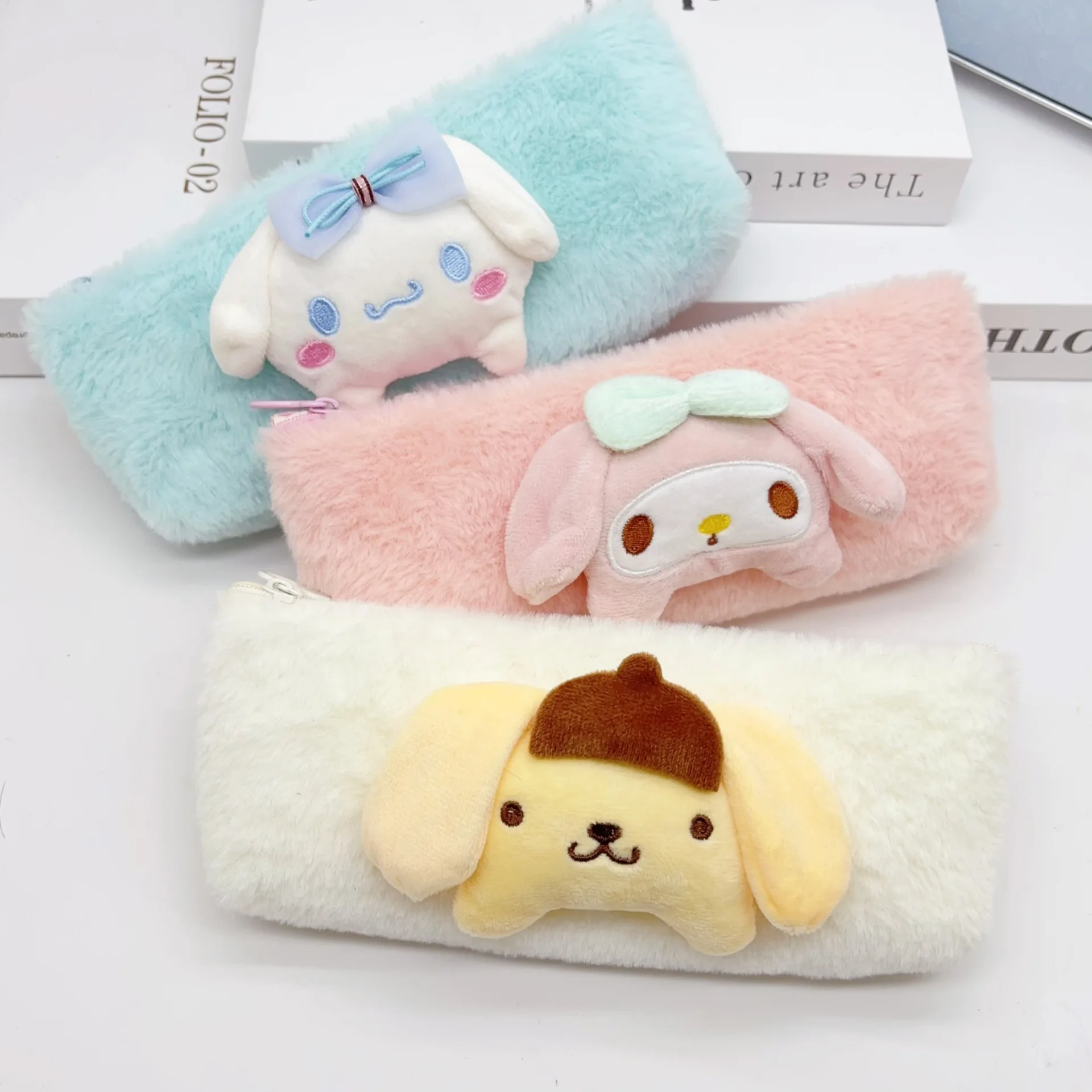 

Sanrio Cartoon Plush Pencil Case Cinnamoroll My Melody Pompompurin Large Capacity Girl Heart Stationery Storage Bag Kawaii
