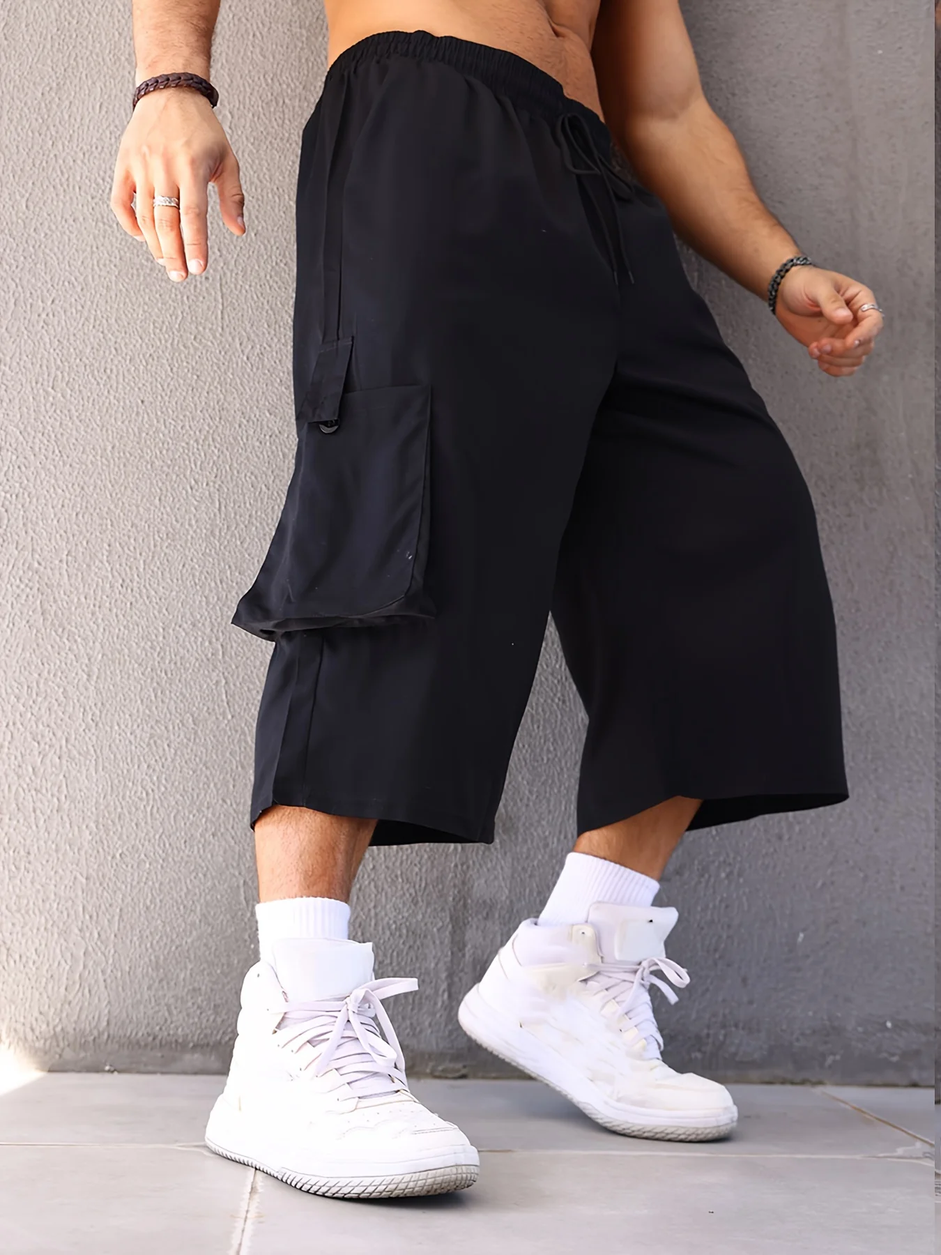 

Мужские брюки 7/8 длины больших размеров, повседневные, в уличном стиле, модные, свободного кроя