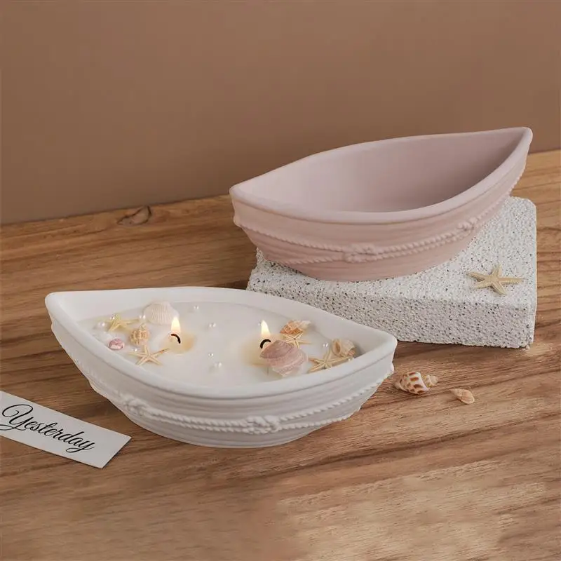 Silicone Candle Vessel Mold Oval Bowl Boat Jar with Hemp Rope Pattern for Epoxy Resin Storage Tray Container Plaster Mould view 4