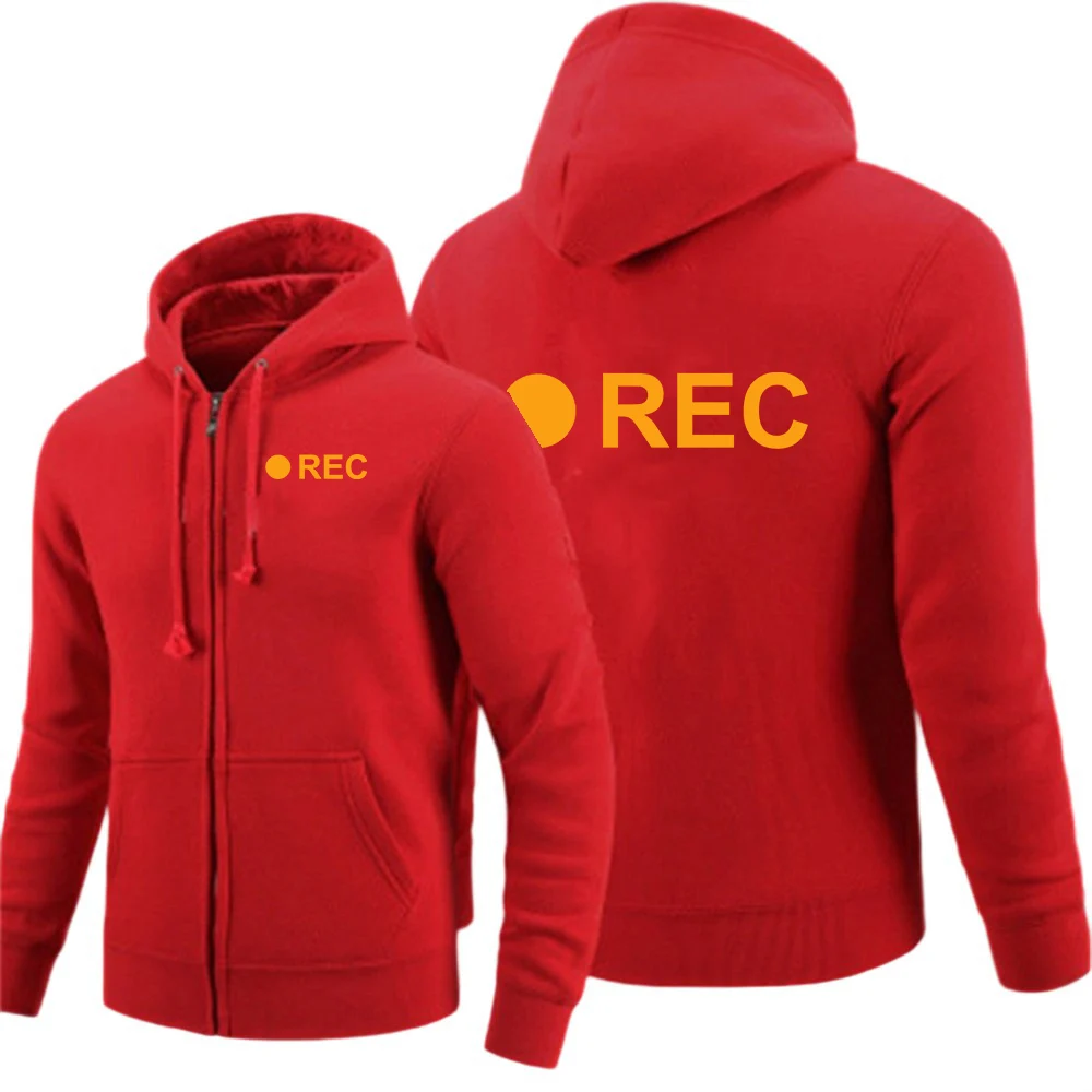 REC Print The men's solid-color zipper hoodie is suitable for a comfortable experience in spring and autumn jacket