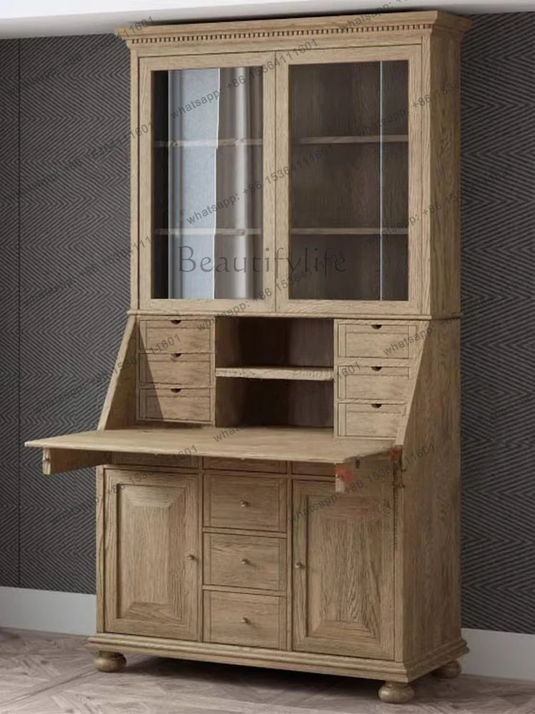 American solid wood one-piece desk chest one-piece French retro flip secretary cabinet