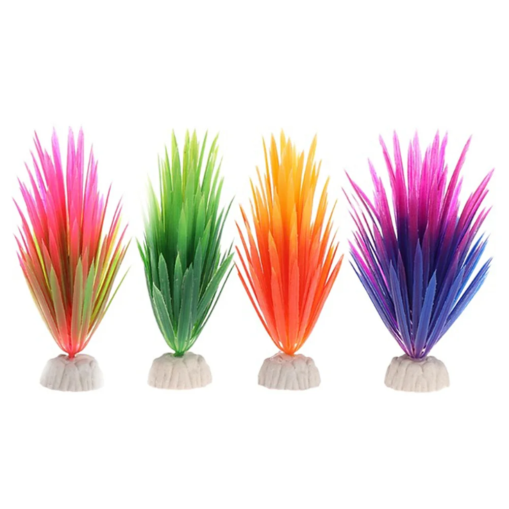 

4 pcs Plastic Grass Plants Artificial Aquarium Decorations For Fish Tank Realistic Narcissus Mixed Color Steady Base Non-Toxic