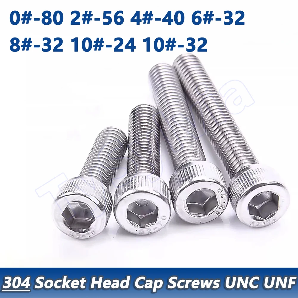 A2 304 Stainless Steel Hex Socket Head Cap Screws UNC UNF Allen Bolts 0#-80 2#-56 4#-40 6#-32 8#-32 10#-24 10#-32