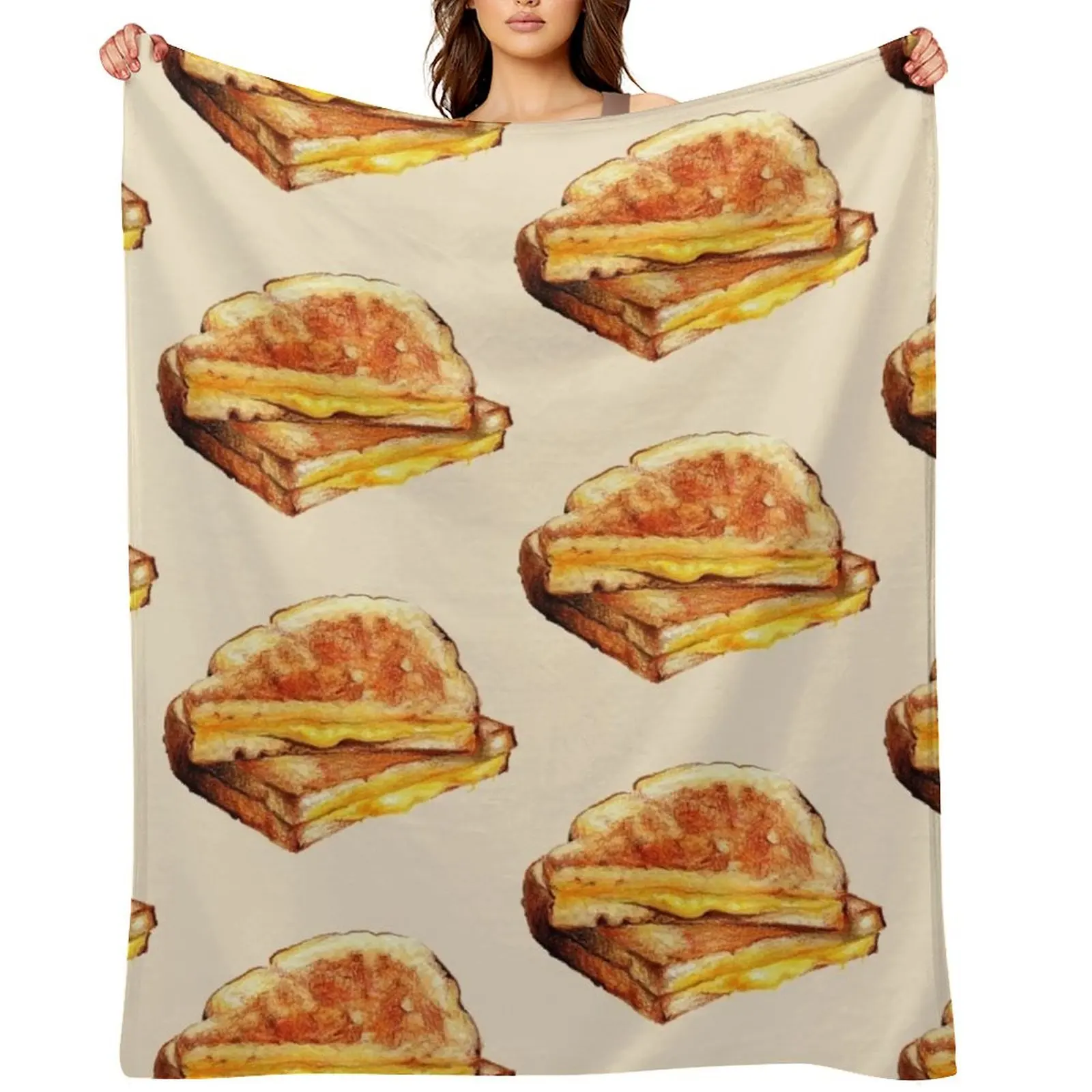 Manta tipo sándwich de queso a la parrilla, manta cálida y fina a cuadros en el sofá