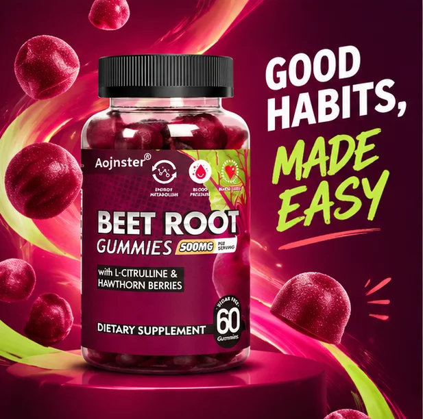 Beet Root Gummies 500mg, L-Citrulline & Hawthorn Berries Blend, Sugar Free, Lab Tested, 60 Count Dietary Supplement