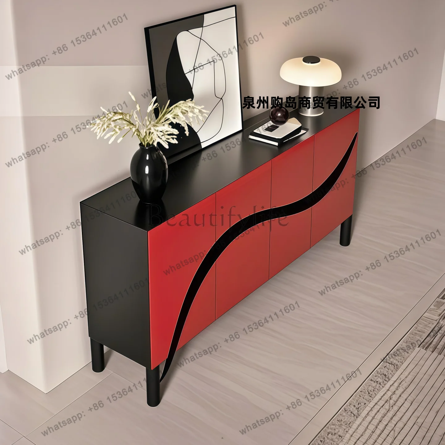 Original minimalist lacquered sideboard, solid wood, modern simple storage, living room storage pantry