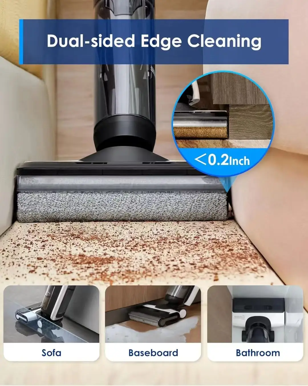Cordless All-in-One Wet Dry Vacuum Cleaner, Handheld & Standing Dual Mode, Multiple Brush Head with One Click Self Cleaning