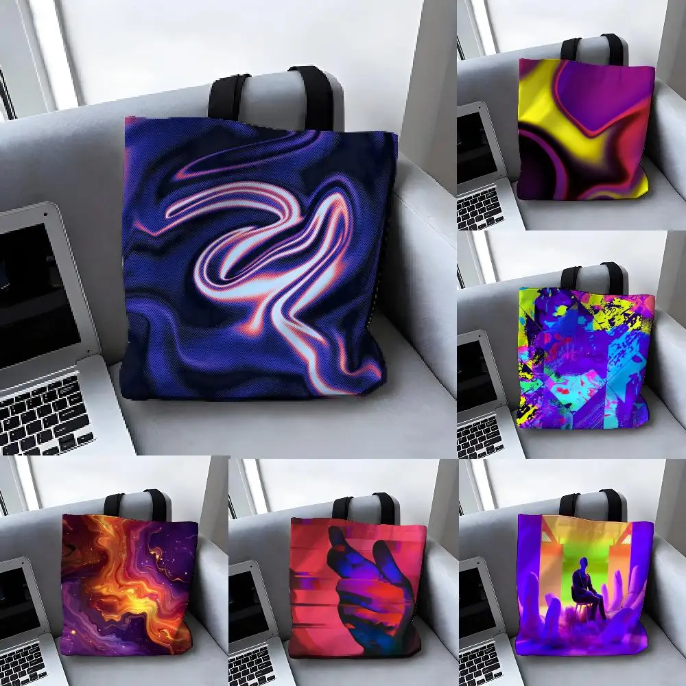 Storage Bags Versatile LargeCapacity Canvas Shoulder Bag Women's Casual Versatile Tote Bag Cyberpunk Gradient Tone