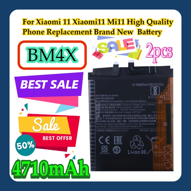

2 шт. для Xiaomi 11 Xiaomi11 Mi11, высококачественная замена телефона, новый аккумулятор BM4X 4710 мАч