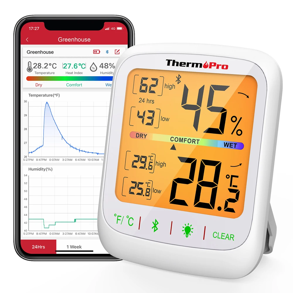 ThermoPro TP359 bezprzewodowa 80M podłączona przez Bluetooth aplikacja na telefon podświetlenie cyfrowy wewnętrzny termometr pokojowy Hygtometer z danymi historii