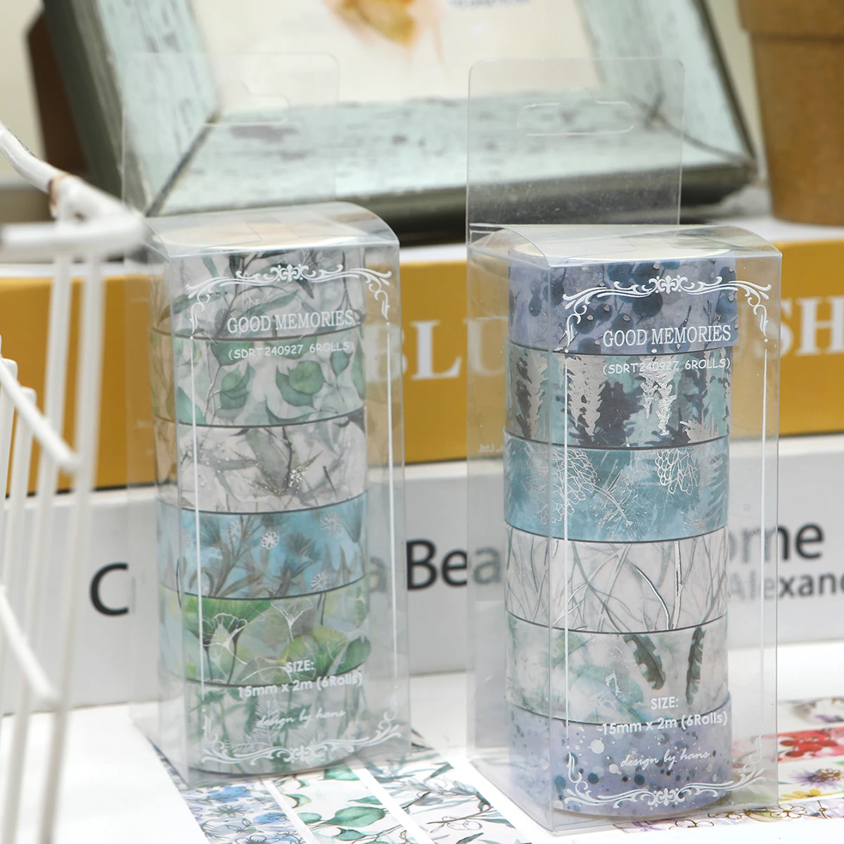 花柄の植物の和紙テープが6ロール/箱入りで、DIYノートのコラージュ装飾に適しており、友人へのギフトにもなります。