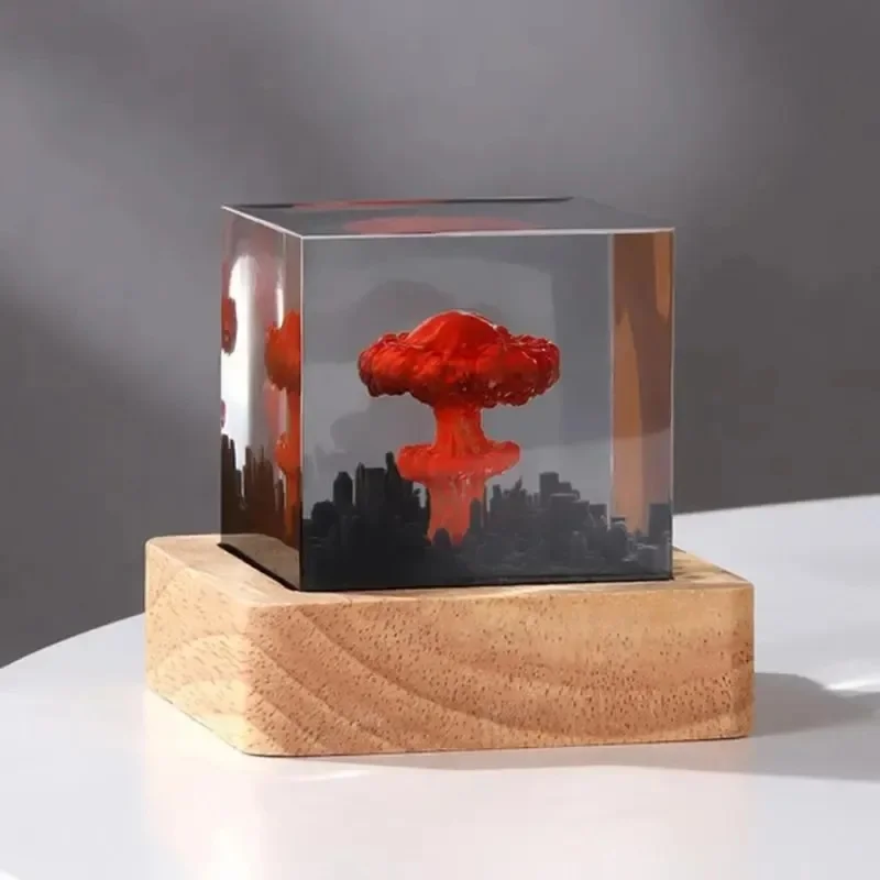 NEW HOT 3D Volcano Mushroom Cloud Resin Night Light Rechargeable Unique Living Room Decor Christmas Party Gift Ornament