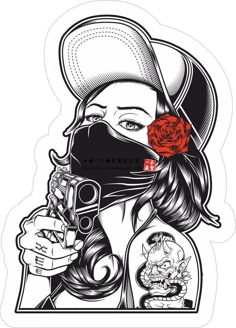 

Girl With Gun Rose Cute Hot Sticker Bomb Hat Bandana Skate Vinyl Cool Sticker